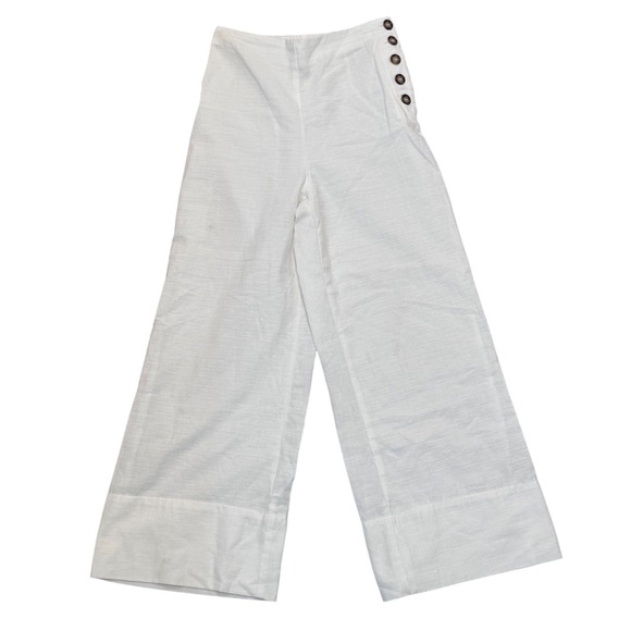 Good Luck Gem Pants - Good Luck Gem White Linen Blend Wide Leg Sailor Button Pants XS YCGP1182